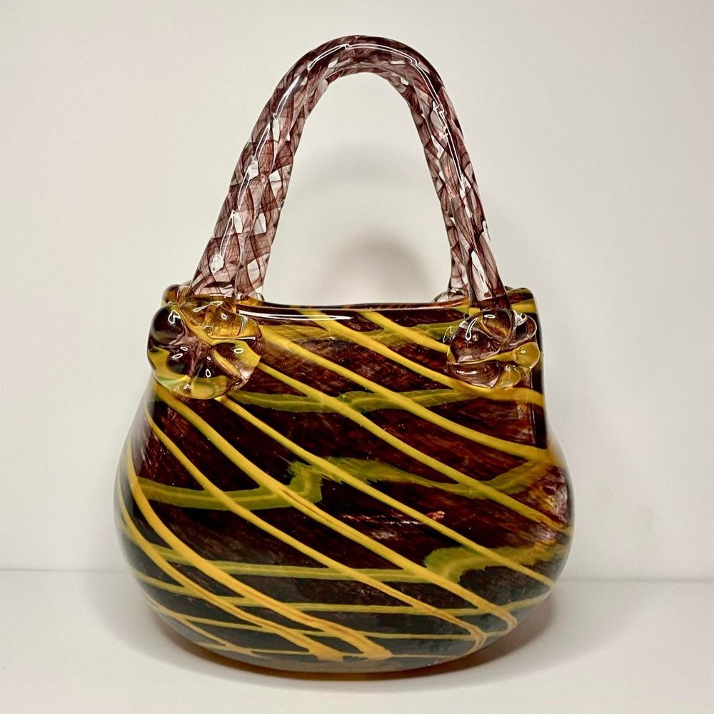 Fifth Avenue Crystal Art Glass Purse Vase 9 1/2" Hand Blown